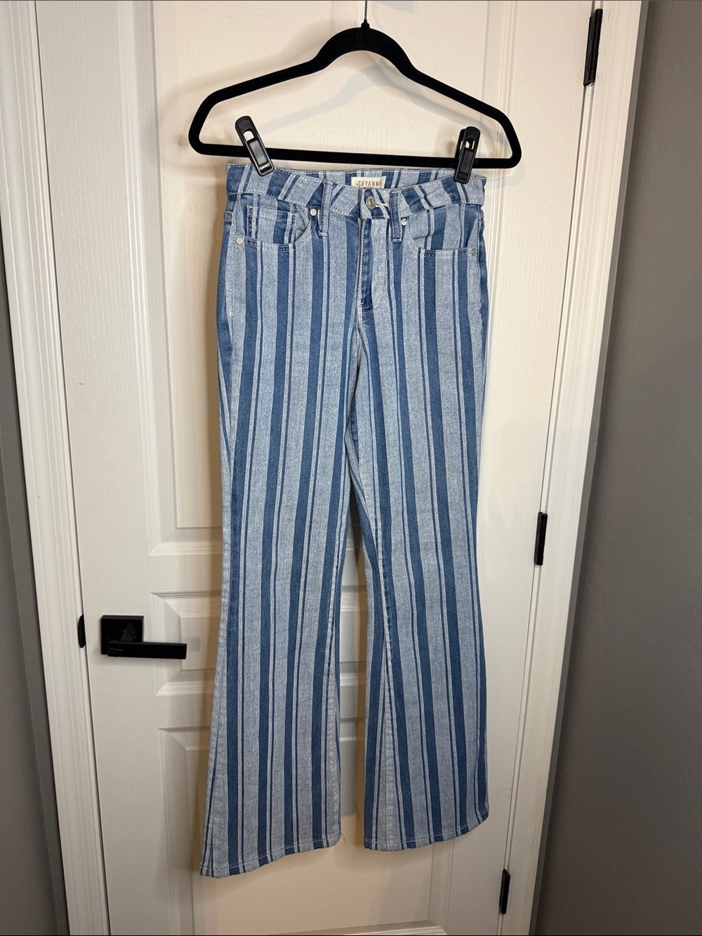 Shyanne Blue Vertical Stripe Wide Leg Jeans